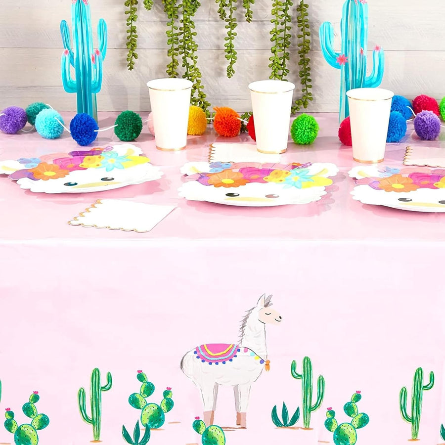 Pink Plastic Tablecloth for Llama Birthday Party (54x108 inch) - 3 Pack - liquidation.store