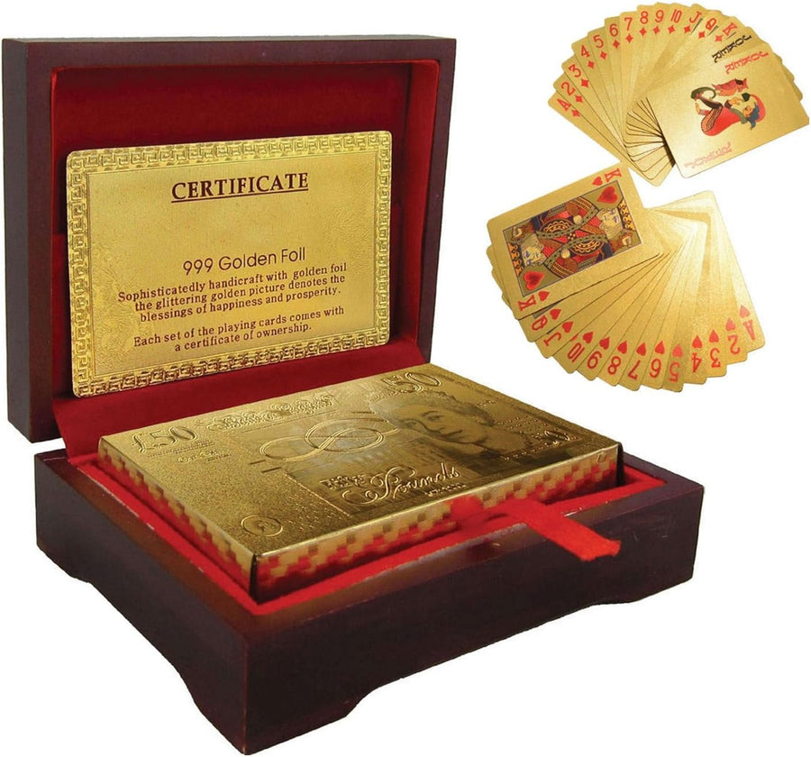 Poker Playing Cards in 999.9 Gold Foil Dollars - 52 Cards + 2 Jokers - liquidation.store