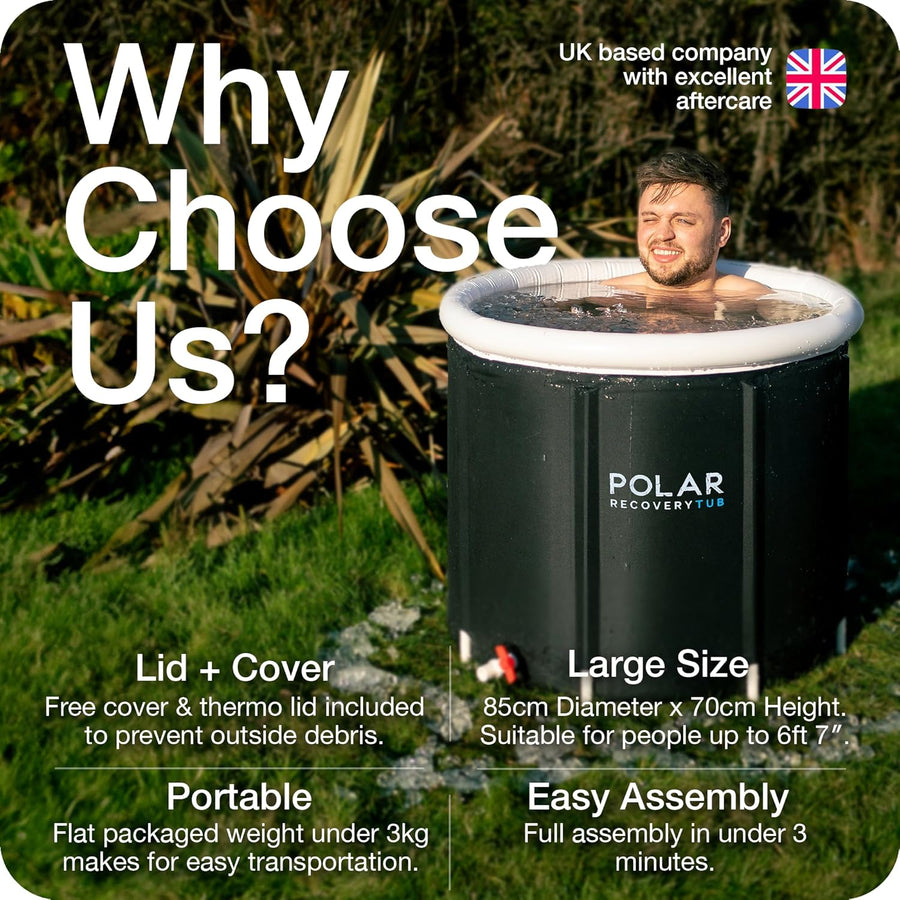 Polar Large Ice Bath Recovery Tub Black - 370 litre - liquidation.store
