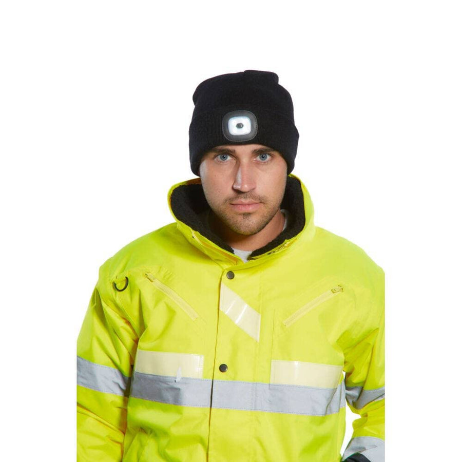 Portwest Rechargeable Twin LED Beanie - Black (One Size) - liquidation.store