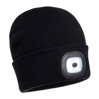 Thumbnail for Portwest Rechargeable Twin LED Beanie - Black (One Size) - liquidation.store