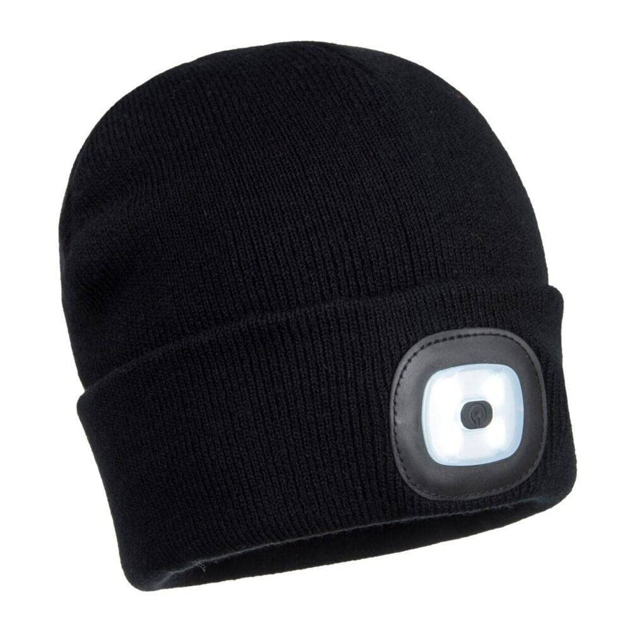 Portwest Rechargeable Twin LED Beanie - Black (One Size) - liquidation.store
