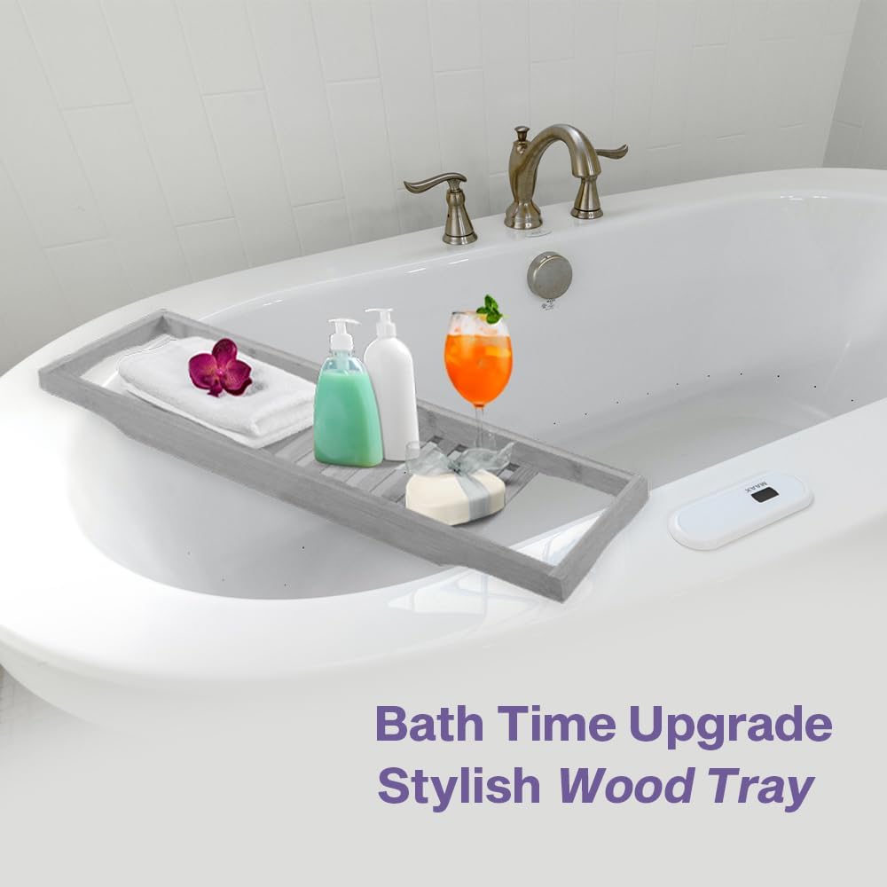 Premium Wooden Bath Tub Caddy Tray - Grey - liquidation.store