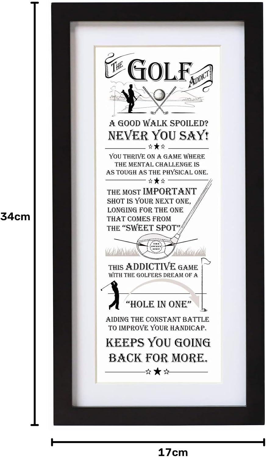 Printed Word Poster - Black Wooden Framed Wall Art Picture - Golf Addict - liquidation.store