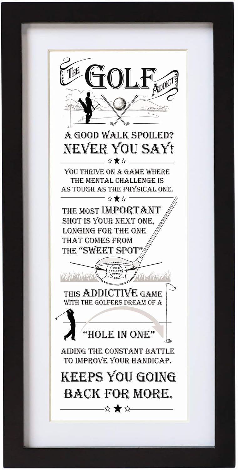 Printed Word Poster - Black Wooden Framed Wall Art Picture - Golf Addict - liquidation.store