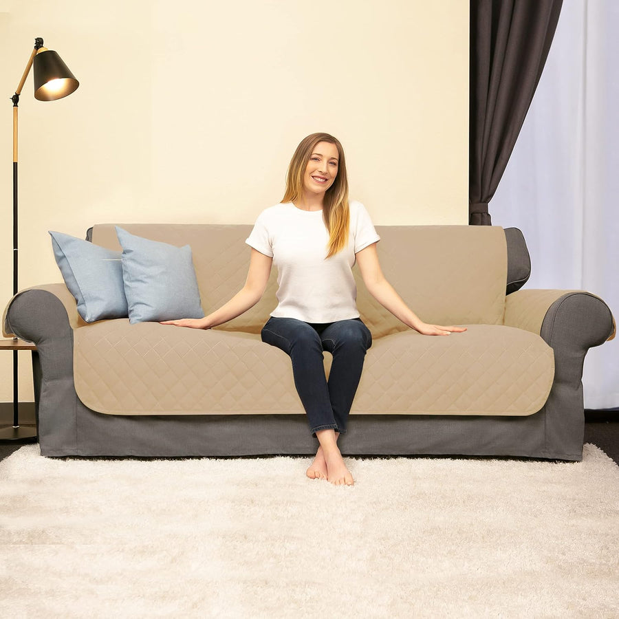 Quilted Reversible Sofa Cover - Sand (2 Seater) - liquidation.store