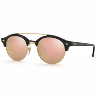 Ray - Ban CLUBROUND DOUBLE BRIDGE - Black Frame/ Light Brown/Mirror Pink Lens RB4346 - liquidation.store