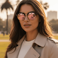 Ray - Ban CLUBROUND DOUBLE BRIDGE - Black Frame/ Light Brown/Mirror Pink Lens RB4346 - liquidation.store