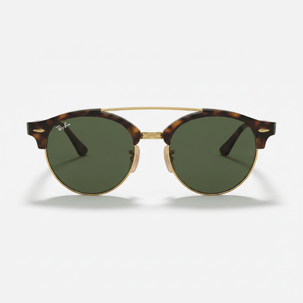 Ray - Ban Clubround Sunglasses Doublebridge RB4346 990/33 - Tortoise Frame G15 Green/grey lense - liquidation.store