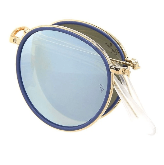 Ray Ban Foldable Round RB3517 112/17 Gold Frame Grey Blue Mirror Lenses - liquidation.store