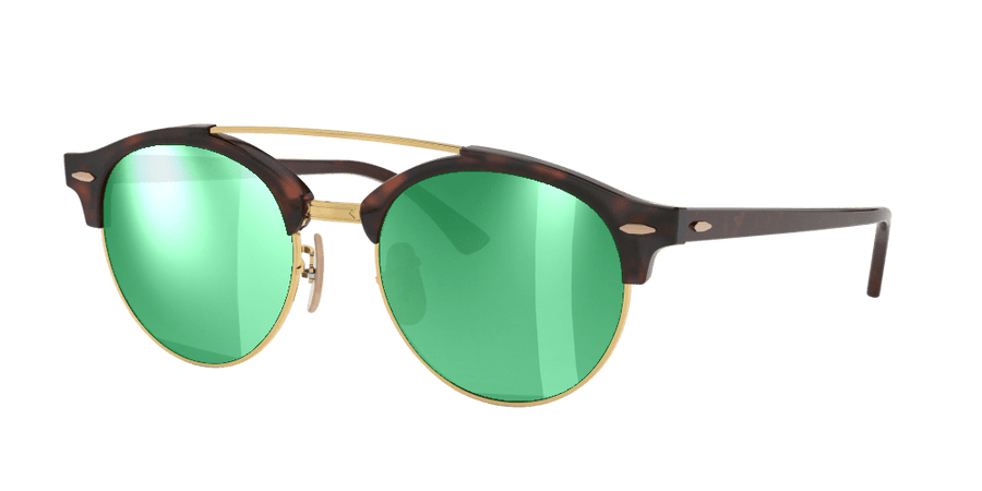 Ray Ban RB4346 990/33 Clubround Doublebridge - Tortoise Frame Mirror Green Lens - liquidation.store