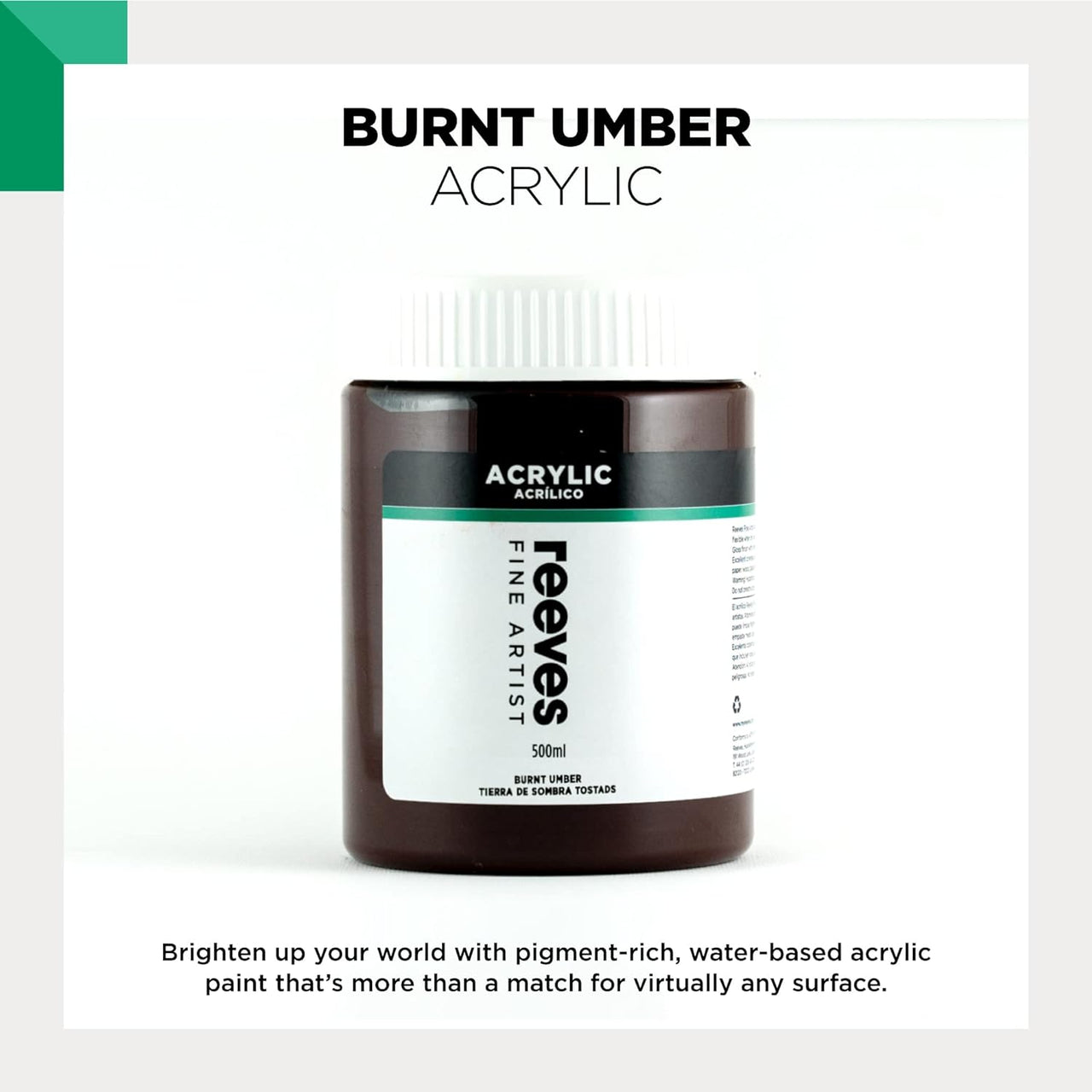 Reeves Acrylic Paint Burnt Umber - 500ml - liquidation.store