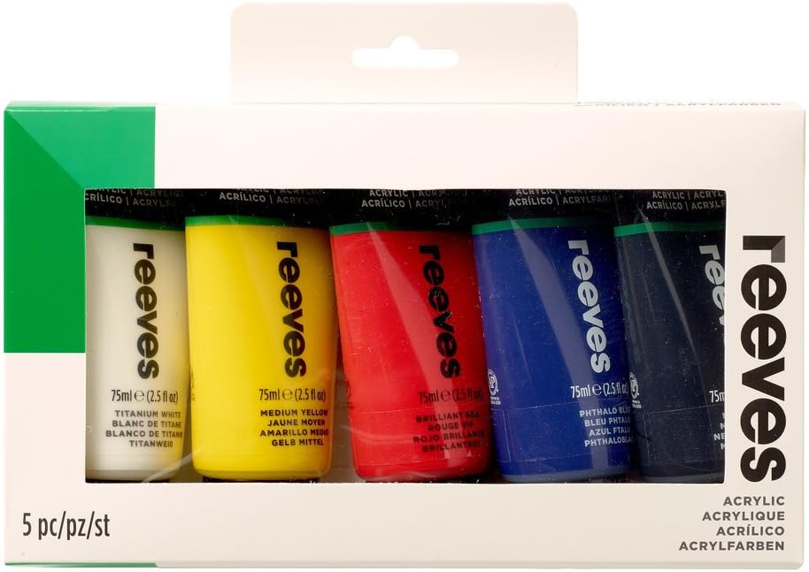 Reeves Acrylic Paint Set - Water - based & Highly Pigmented Colours (5x75ml) - liquidation.store