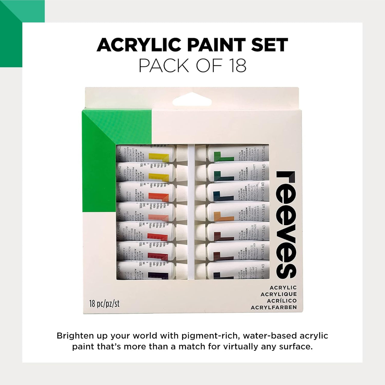 Reeves Acrylic Paint Set - Water - based Paints - 18 x 10ml - liquidation.store