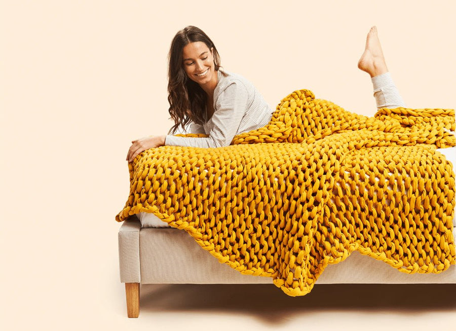REMY Knitted Weighted Blanket - Mustard Yellow (8KG) - liquidation.store