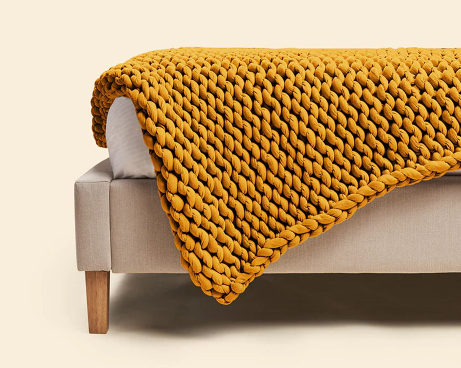 REMY Knitted Weighted Blanket - Mustard Yellow (8KG) - liquidation.store