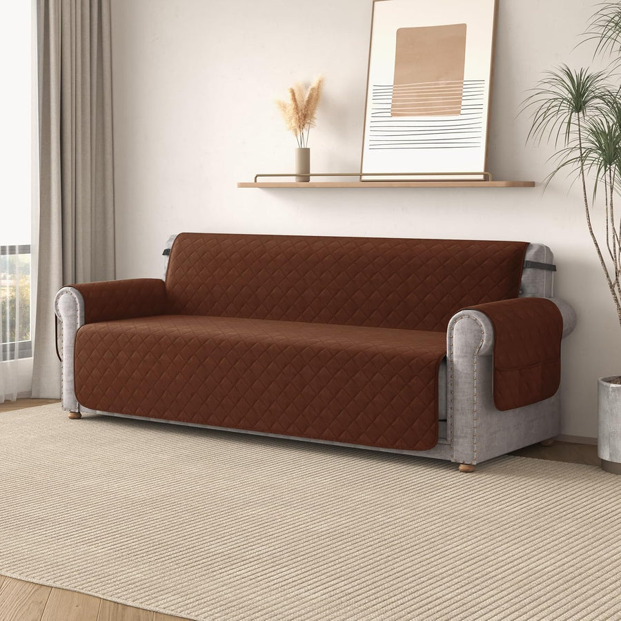 Reversible Sofa Cover for 3 Cushion Couch Non - Slip Furniture Protector - (Chocolate) - liquidation.store