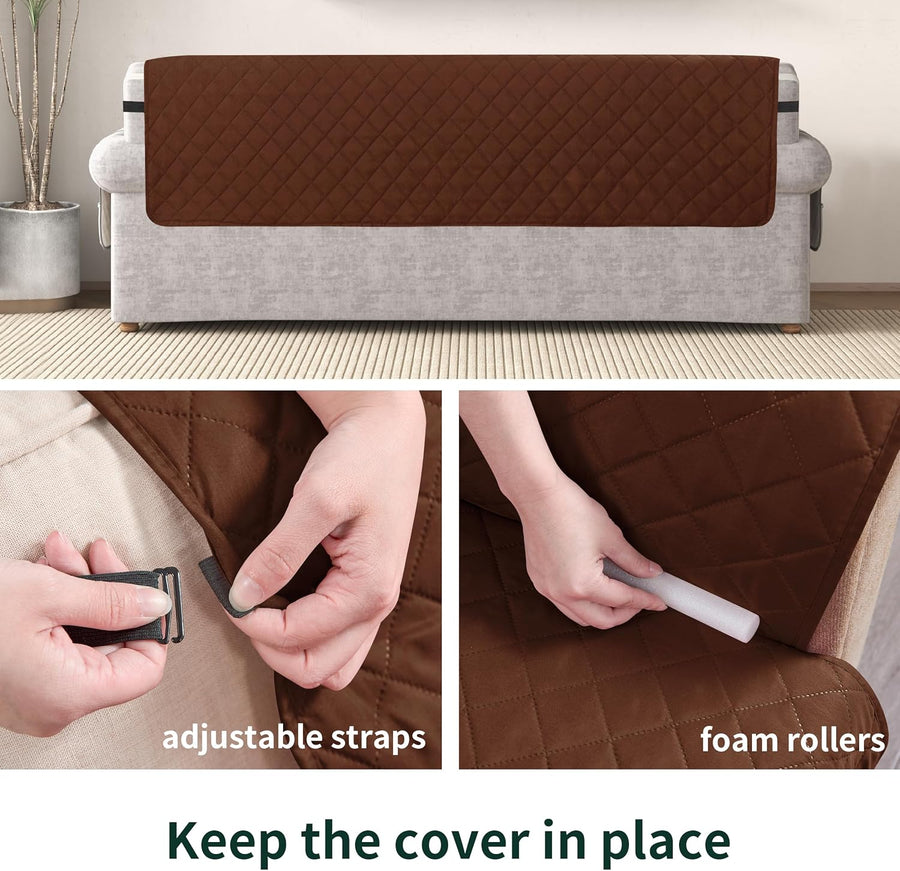 Reversible Sofa Cover for 3 Cushion Couch Non - Slip Furniture Protector - (Chocolate) - liquidation.store