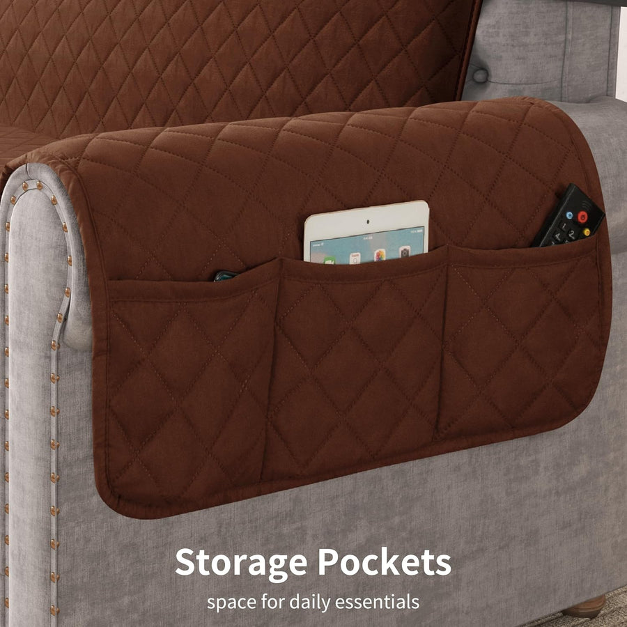 Reversible Sofa Cover for 3 Cushion Couch Non - Slip Furniture Protector - (Chocolate) - liquidation.store