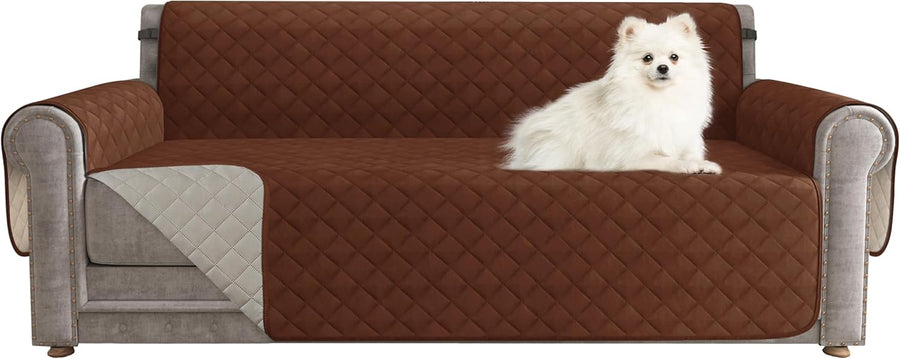 Reversible Sofa Cover for 3 Cushion Couch Non - Slip Furniture Protector - (Chocolate) - liquidation.store