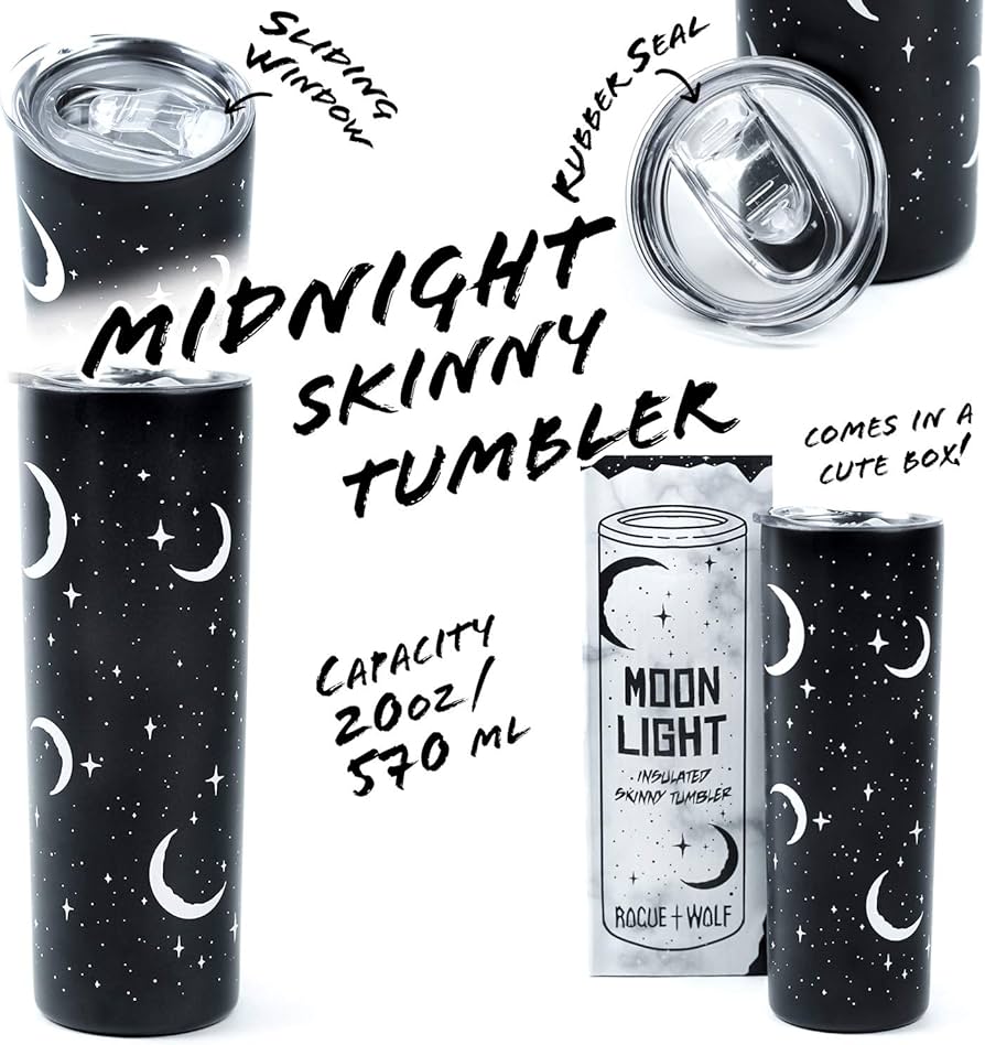 Rogue + Wolf Insulated Skinny Tumbler Moon Light Design 570ml - liquidation.store