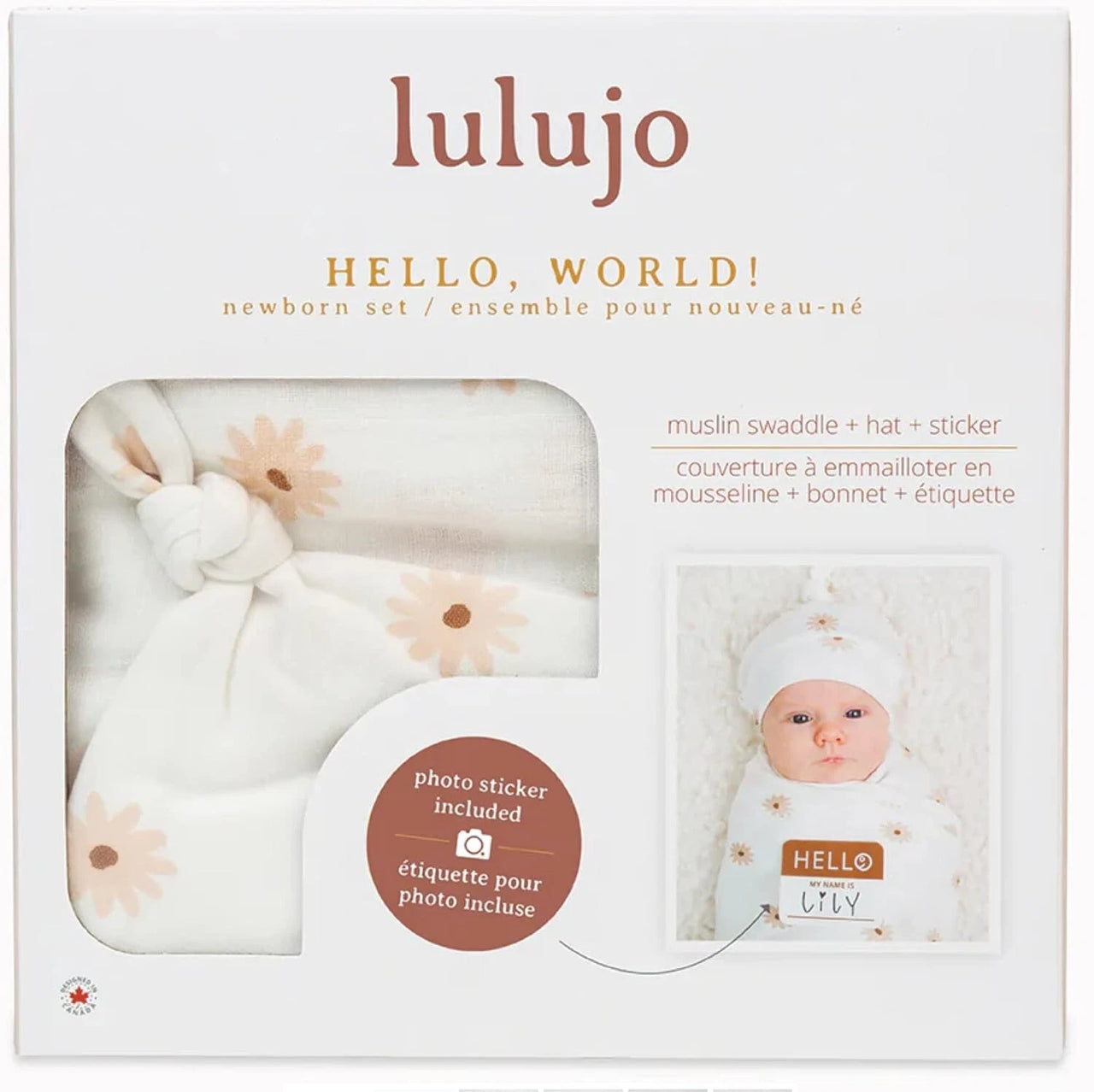 Lulujo Hello, World! Newborn Set - Birth Announcement, Hat & Swaddle