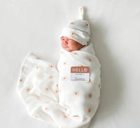 Lulujo Hello, World! Newborn Set - Birth Announcement, Hat & Swaddle