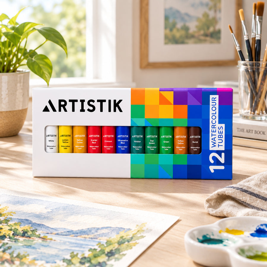 Artistik Watercolour Paint Tubes – Set of 12 x 12ml Assorted Colours