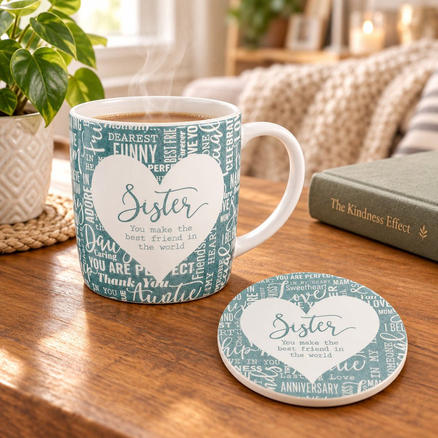 Said with Sentiment Sister Mug & Coaster Gift Set – Blue - liquidation.store