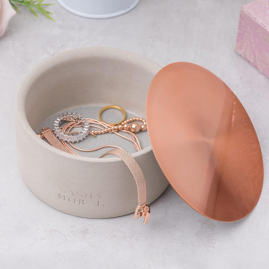 Sasha Morel Round Concrete Jewellery Storage Box - Double Layer - liquidation.store