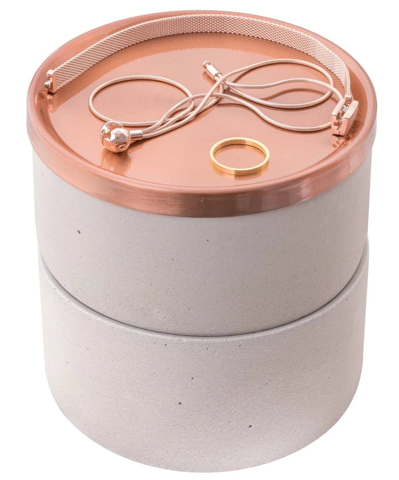 Sasha Morel Round Concrete Jewellery Storage Box - Double Layer - liquidation.store