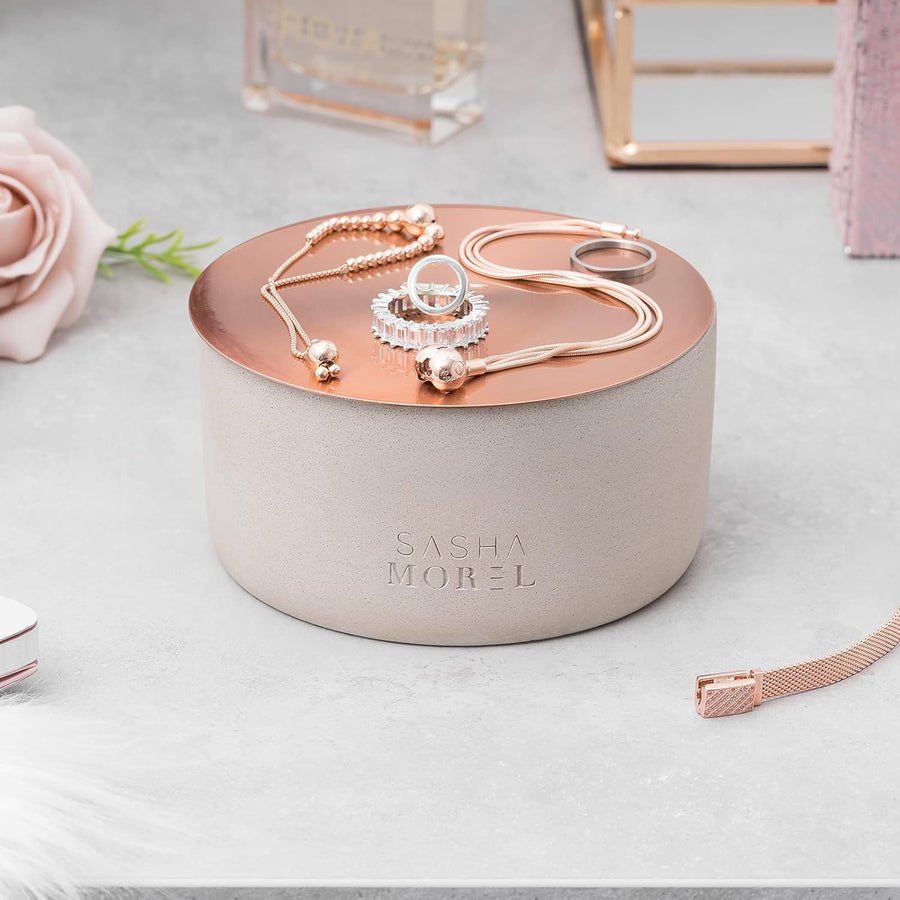 Sasha Morel Round Concrete Jewellery Storage Box - Double Layer - liquidation.store