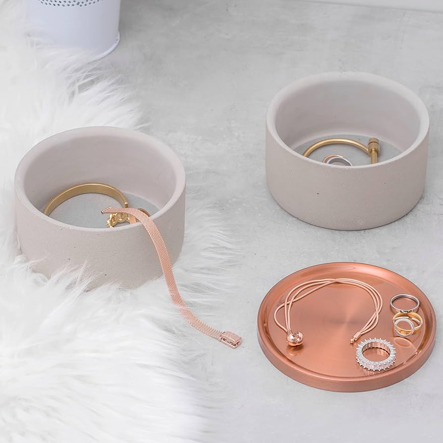 Sasha Morel Round Concrete Jewellery Storage Box - Double Layer - liquidation.store