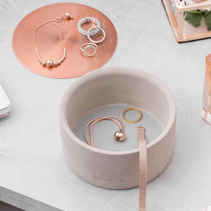 Sasha Morel Round Concrete Jewellery Storage Box - Double Layer - liquidation.store