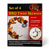 Set of 4 BBQ Twist Long Skewers - 15inch Non Stick - liquidation.store