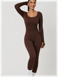 Snuggz Fit Ribbed Long Sleeve Mocha Seamless Jumpsuit (Various Sizes)