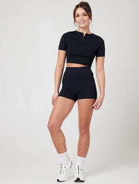 Snuggz Super Stretch Half Zip Cropped Black T-Shirt and Short Set - Black (Various Sizes)