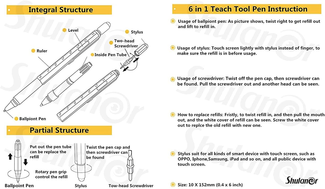 Shulaner 6 in 1 Ballpoint Pen - liquidation.store