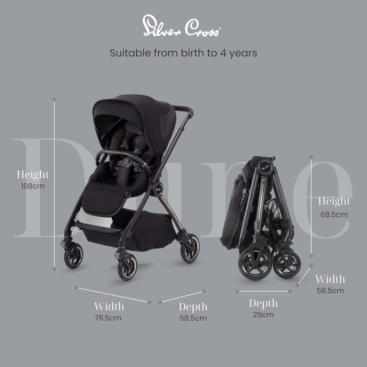 Silver Cross Dune Pushchair Travel Stroller Newborns - 4yrs - Space - liquidation.store