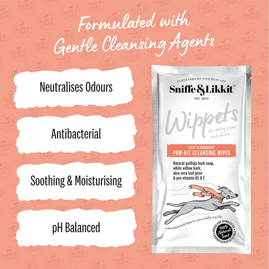 Sniffe and Likkit - Wippets Paw Cleansing Wipes (10 Sachets) - liquidation.store