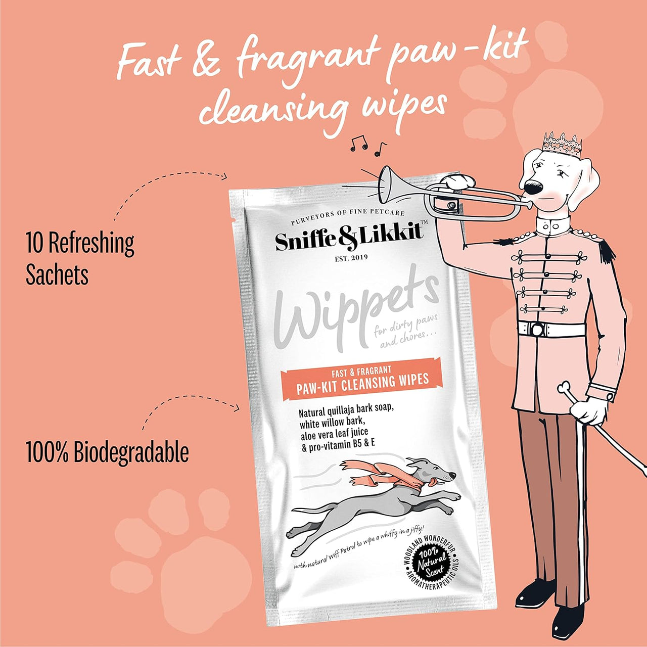 Sniffe and Likkit - Wippets Paw Cleansing Wipes (10 Sachets) - liquidation.store