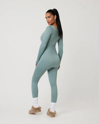 Snuggz Fit Ribbed Long Sleeve Green Seamless Jumpsuit (Various Sizes) - liquidation.store