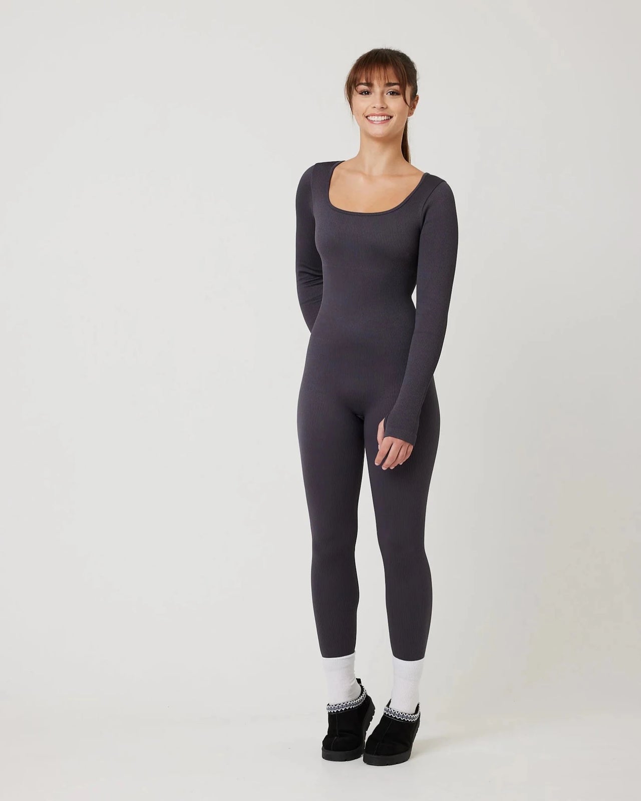 Snuggz Fit Ribbed Long Sleeve Grey Seamless Jumpsuit (Various Sizes) - liquidation.store