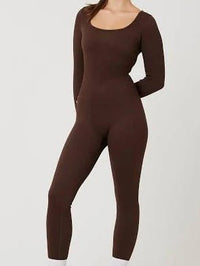 Snuggz Fit Ribbed Long Sleeve Mocha Seamless Jumpsuit (Various Sizes) - liquidation.store