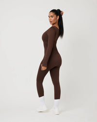 Snuggz Fit Ribbed Long Sleeve Mocha Seamless Jumpsuit (Various Sizes) - liquidation.store