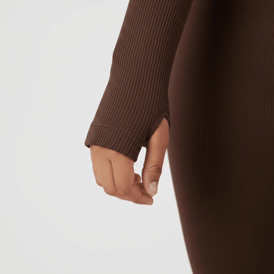 Snuggz Fit Ribbed Long Sleeve Mocha Seamless Jumpsuit (Various Sizes) - liquidation.store