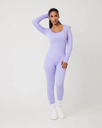 Snuggz Fit Ribbed Long Sleeve Purple Seamless Jumpsuit (Various Sizes) - liquidation.store