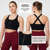 Snuggz Fit Seamless Cross Back Zip Front Black Cropped - liquidation.store