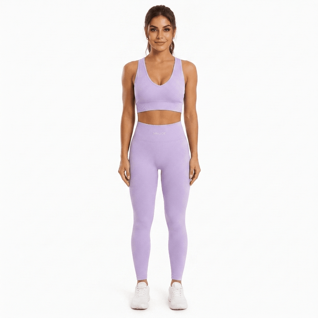 Snuggz Fit Super Stretch V Neck Bar and Legging Lilac Set (11060) - liquidation.store