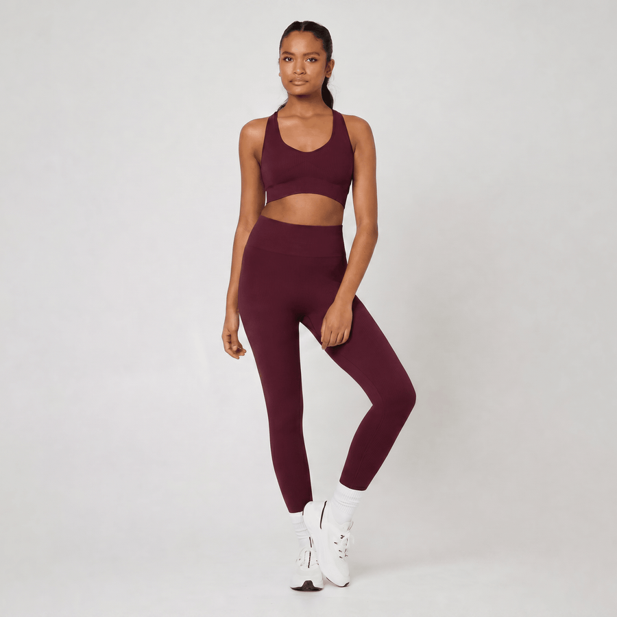 Snuggz Fit Super Stretch V Neck Bar and Legging Set- Wine (S UK 8) - liquidation.store